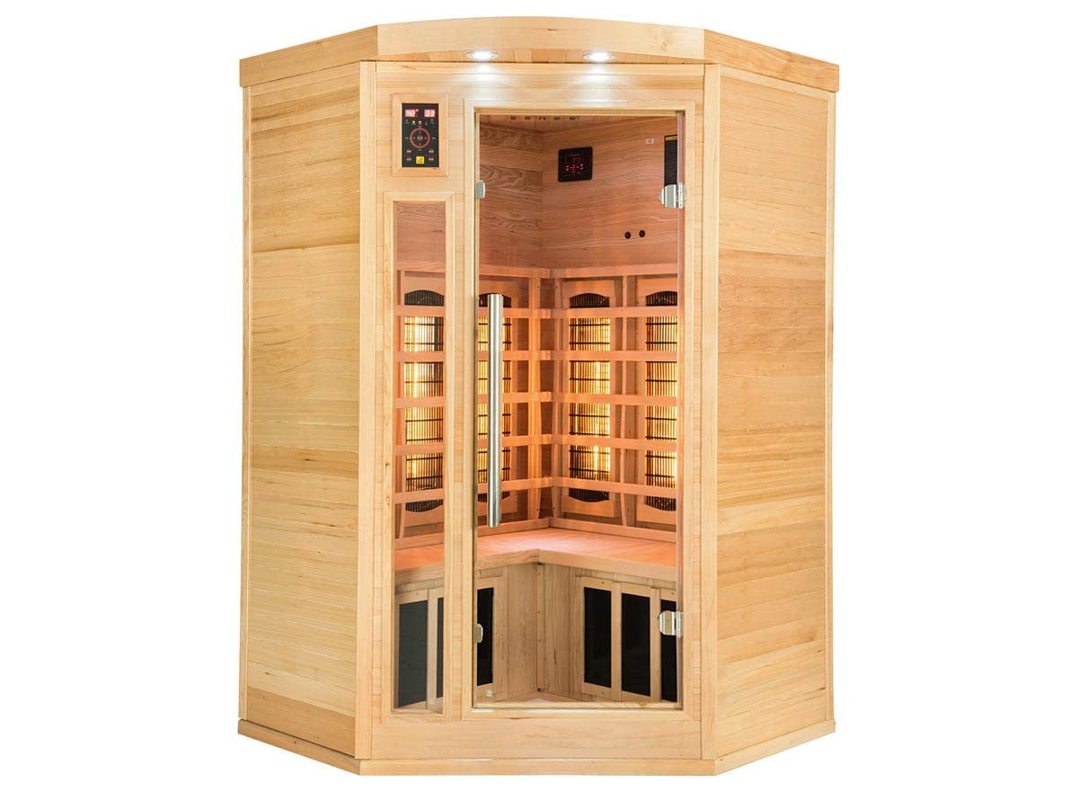 SN-APOLLON-Q2C - Infrarot-Sauna Apollon - EIN-/Aus-Taste - Reinigung der Kabine durch Ionisator - Chromotherapie 7 Farben - 2/3 Sitzer, Holz