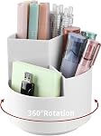 Desk Pencil Pen Holder, 3 Slots 360-Degree Spinning Organizers, Desktop Storage Stationery Supplies, Cute Cup Pot for Office, School, Art Supply, Kids - Gray