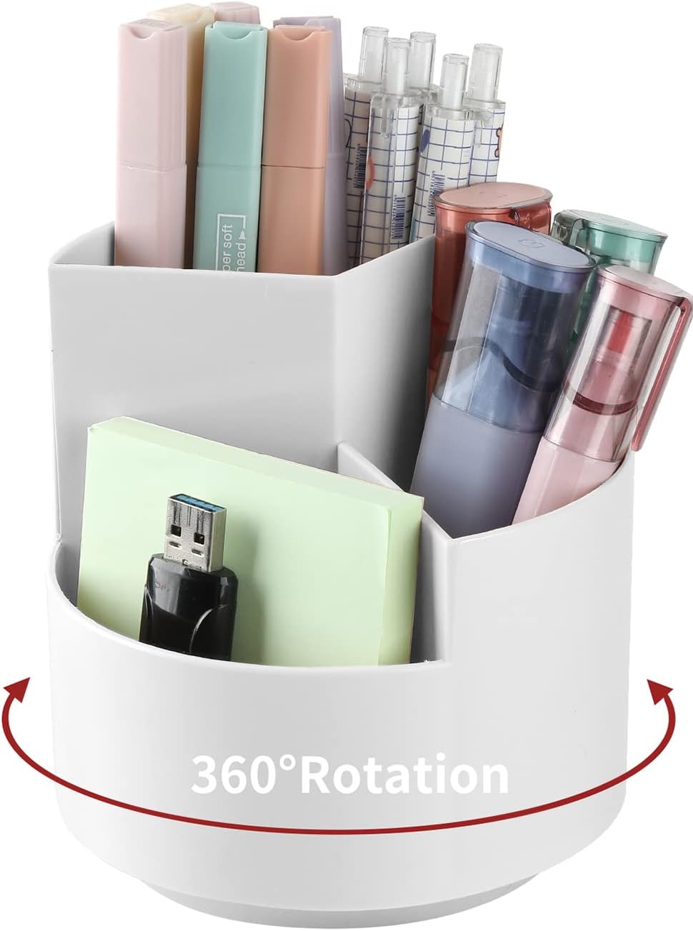 Desk Pencil Pen Holder, 3 Slots 360-Degree Spinning Pencil Pen Desk Organizers, Desktop Storage Pen Organizers Stationery Supplies, Cute Pencil Cup Pot for Office, School, Art Supply, Kids - Gray