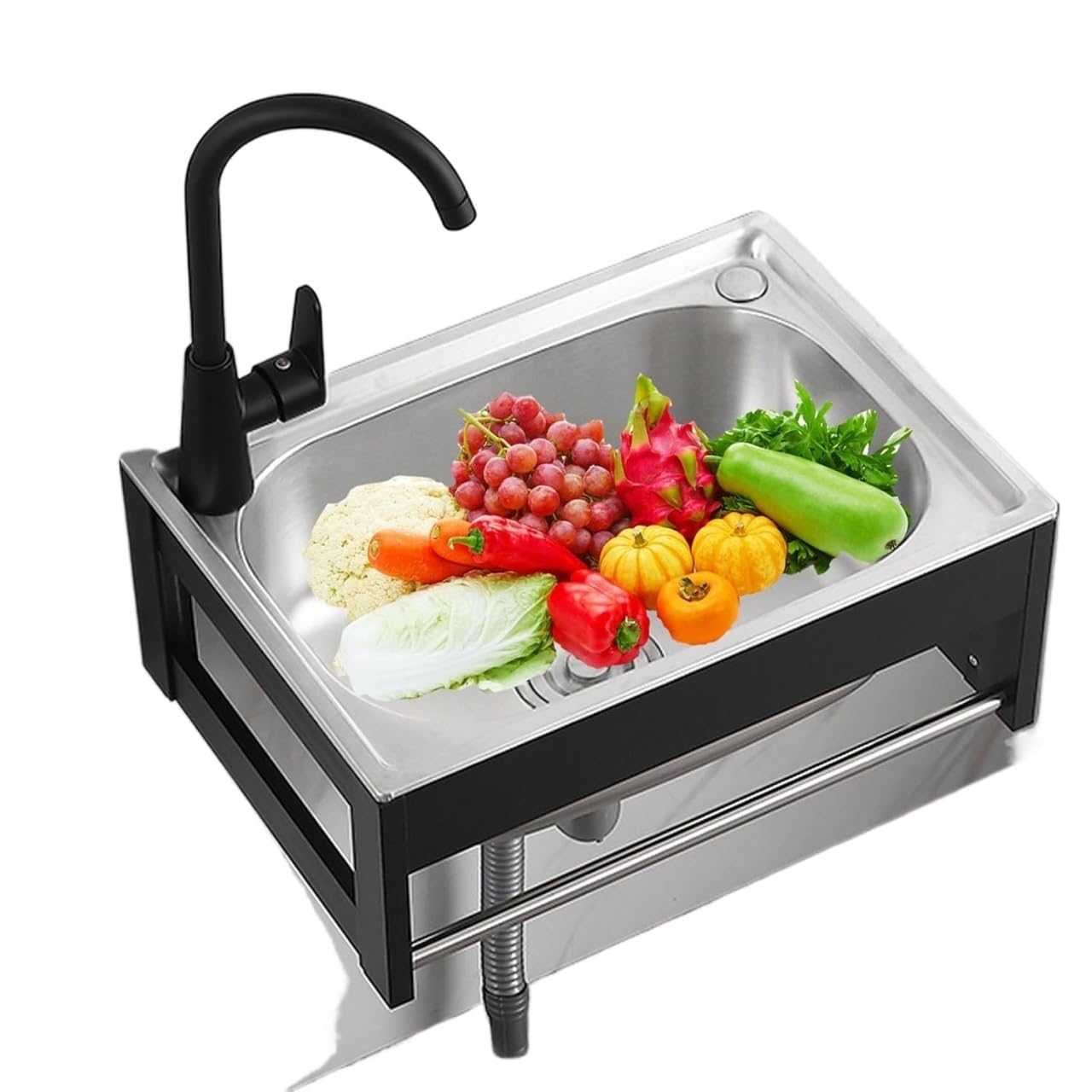 ZQFHSX Stainless Steel Kitchen Sink Free Standing， Single Bowl Hand Wash Basin Commercial Sink,Portable Utility with Faucet,(38x33x21cm)