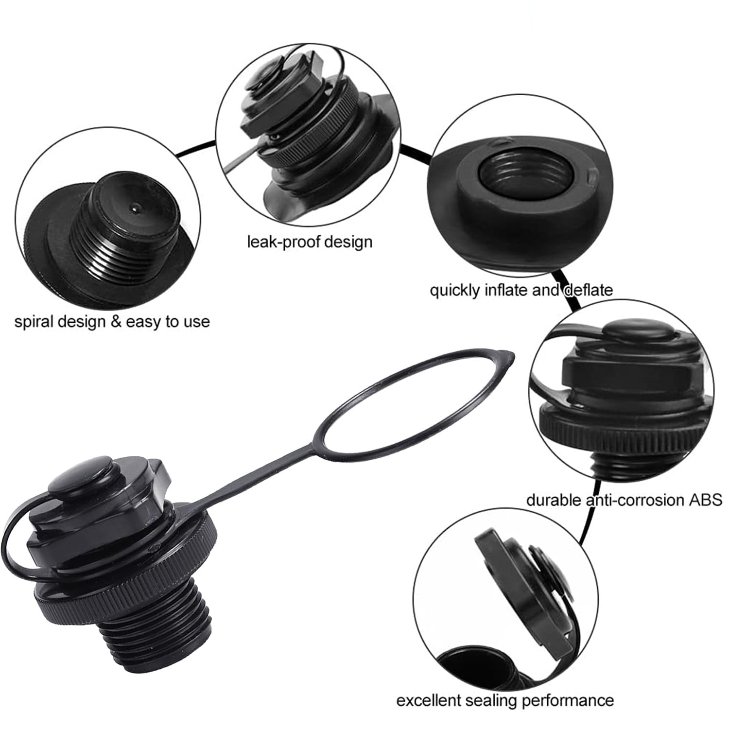 Kit 3 Valvole Aria Gonfiabili Antperdita A Spirale Per Barche E Kayak – In PP Ad Alta Densità, Nere, Unidirezionali