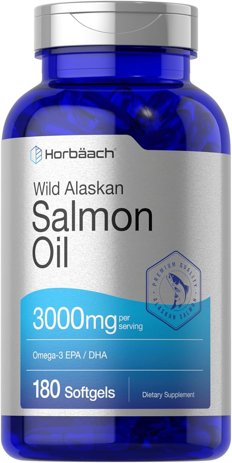 Horbäach Wild Alaskan Salmon Fish Oil | 180 Softgel Capsules | Gluten Free, Non-GMO | High Potency | Excellent Source of Omega-3 Fatty Acids EPA and DHA Horbäach Wild Alaskan Salmon Fish Oil | 180 Softgel Capsules | Gluten Free, Non-GMO | High Potency | Excellent Source of Omega-3 Fatty Acids EPA and DHA