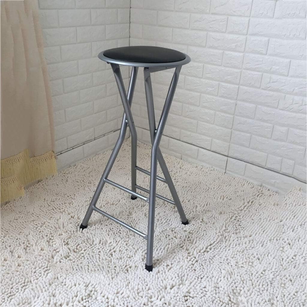 Modern Folding High Chair Bar Stool with PU Leather Seat Compact Design Adjustable Height 70CM Black(A)