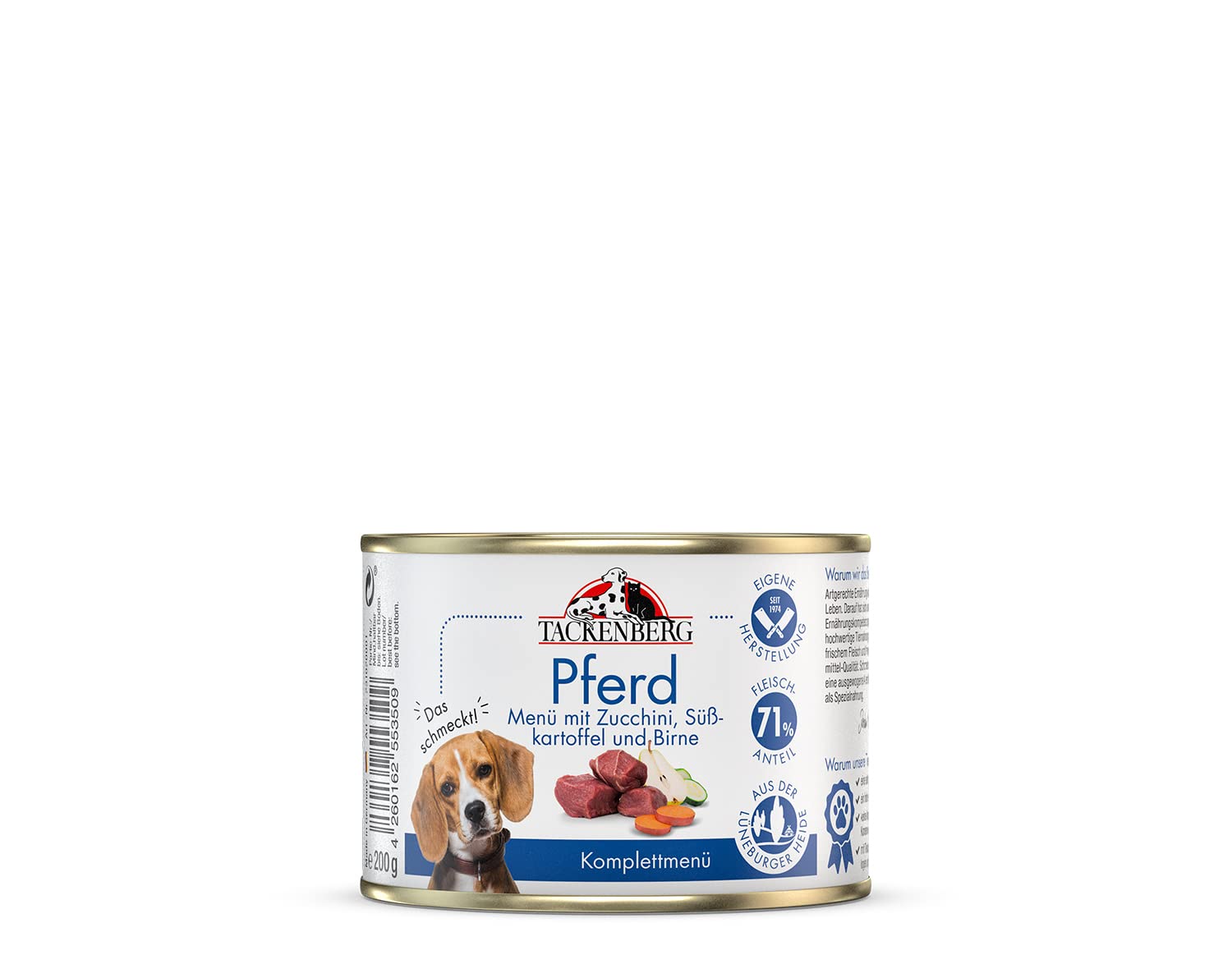 TACKENBERG Pferd mit Zucchini, Süßkartoffel und Birne Nassfutter Dose für Hunde - Hundefutter in Premiumqualität - natürlich getreidefrei, 6 x 800 g
