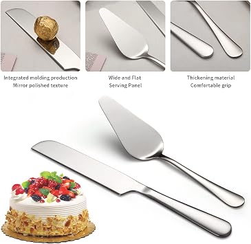 Kyraton Wedding Cake Knife and Server Set Stainless Steel Cake Server & Cake Server for Wedding Includes Cake Cutter and Cake Server