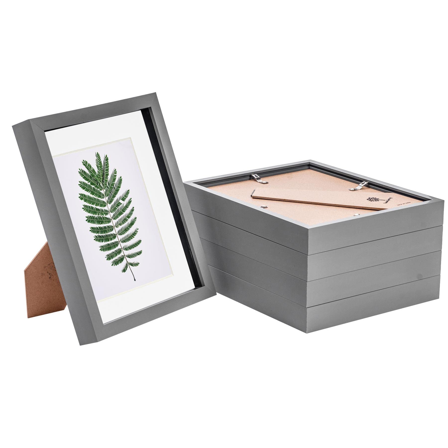 Nicola Spring Grey 3D Shadow Box Photo Frames - 8X10 (20X25cm) - White 5X7 Mount (12X17cm) - Pack Of 5 - 3D Photo Frame Box Picture Frame Box Portrait Display Case For Crafts, Keepsakes
