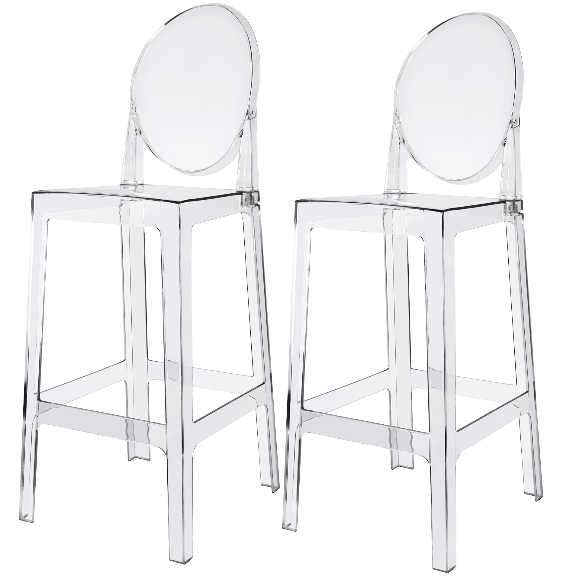 2xhome 30" Set of 2 Bar Height Stools | Oval Back Transparent Ghost Chair | Armless Polycarbonate Barstool with Footrest for Kitchen Island & Dining (