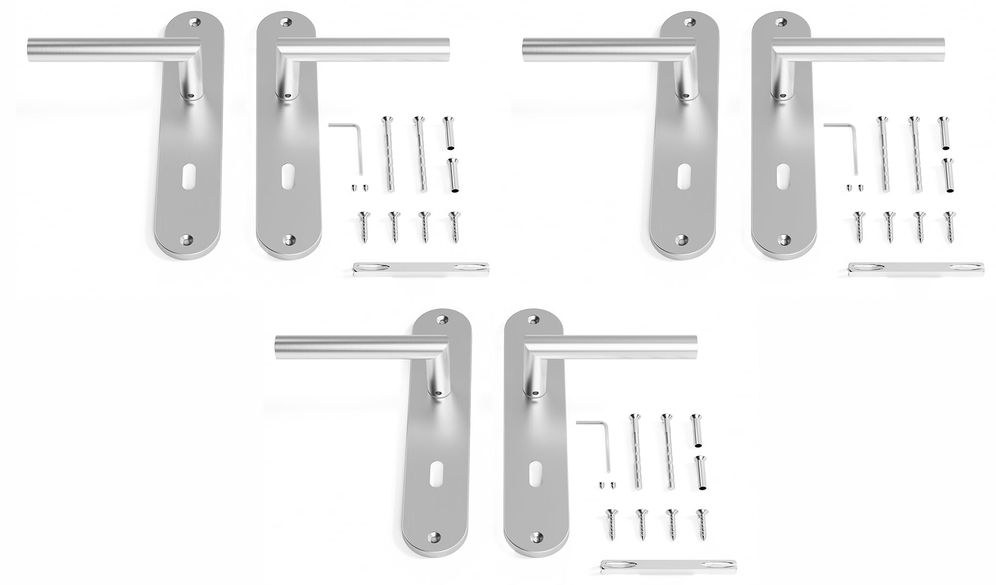 Türgriffe Innentüren Türklinke Türbeschlag Drückergarnitur Zimmertür Garnitur 72MM-BB-Buntbart Set 3er-Set Moderne Edelstahl 6 Türklinken & 6 Langschilder