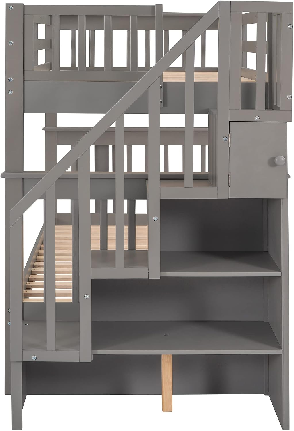 MERITLINE Twin Over Twin Bunk Bed with Trundle and Stairs (Model ...