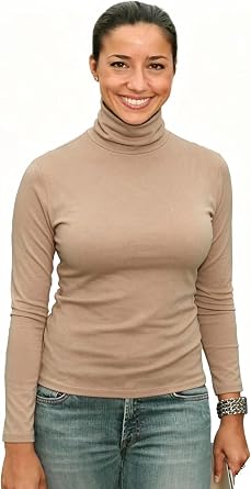Womens Soft Cotton Long Sleeve Mock Turtleneck Shirts Tops Stretch Underscrubs Layer Tee Tops