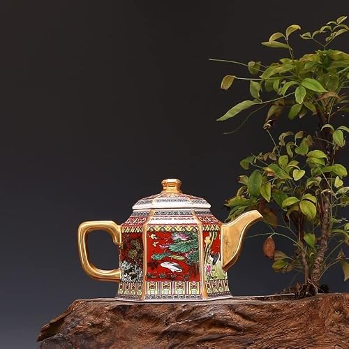 Walnut Enamel Gold Teapot With Handle Hexagon Teapots With Flowers And Birds Pattern Ancient Porcelain ( Color : E , Size : 10.5*6.5Cm ) #TOP6