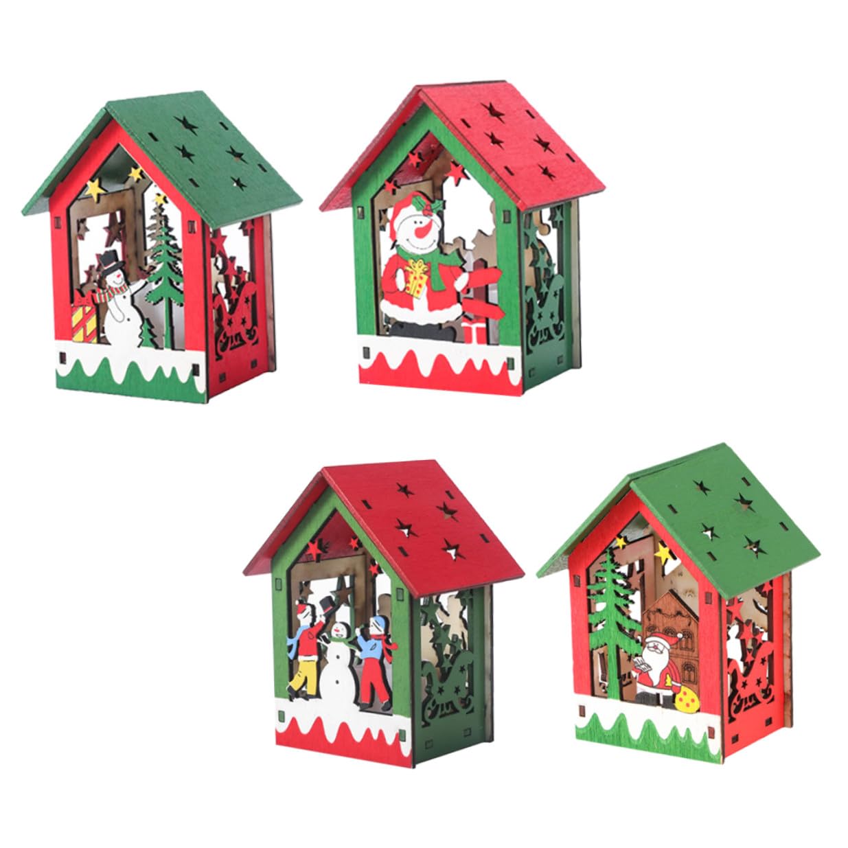 Casas de madera DIY con luces LED SEWACC para decoración de Navidad en el hogar
