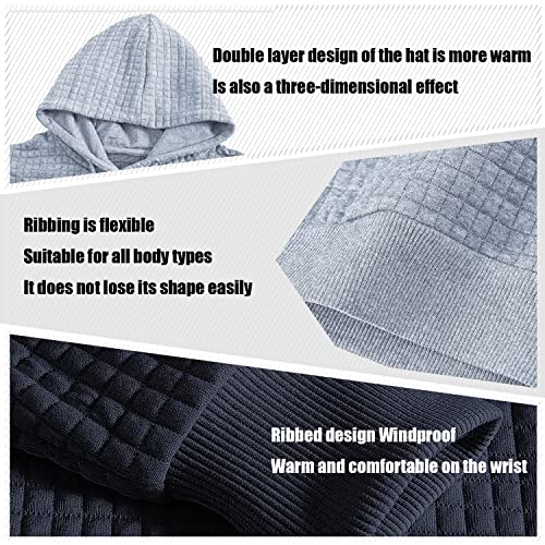 Men's Sweatshirt Hipster Gym Long Sleeve Drawstring Hooded Plaid Jacquard Pullover Hoodies Dark-Gray M #TOP3