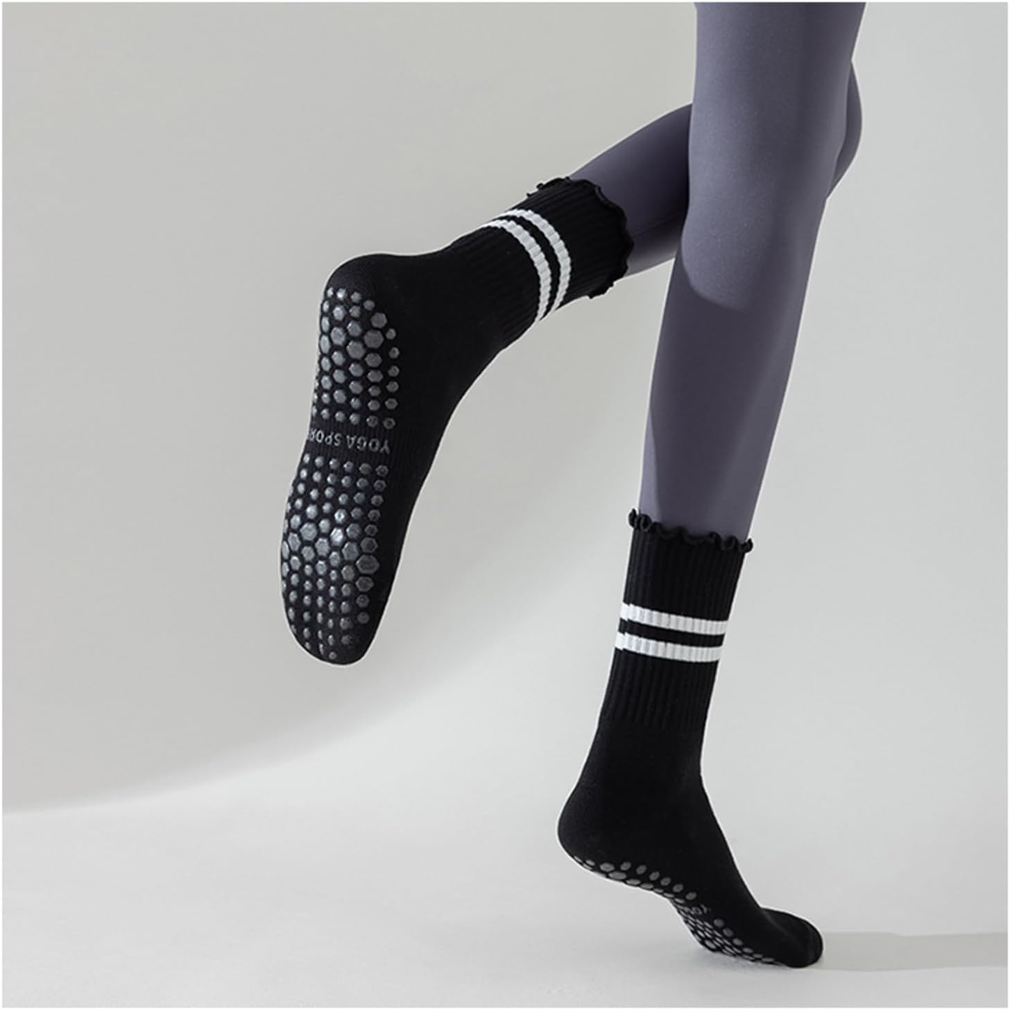 Women Yoga Pilates Socks with Grips Non Slip Cotton for All Seasons Crew Series 34