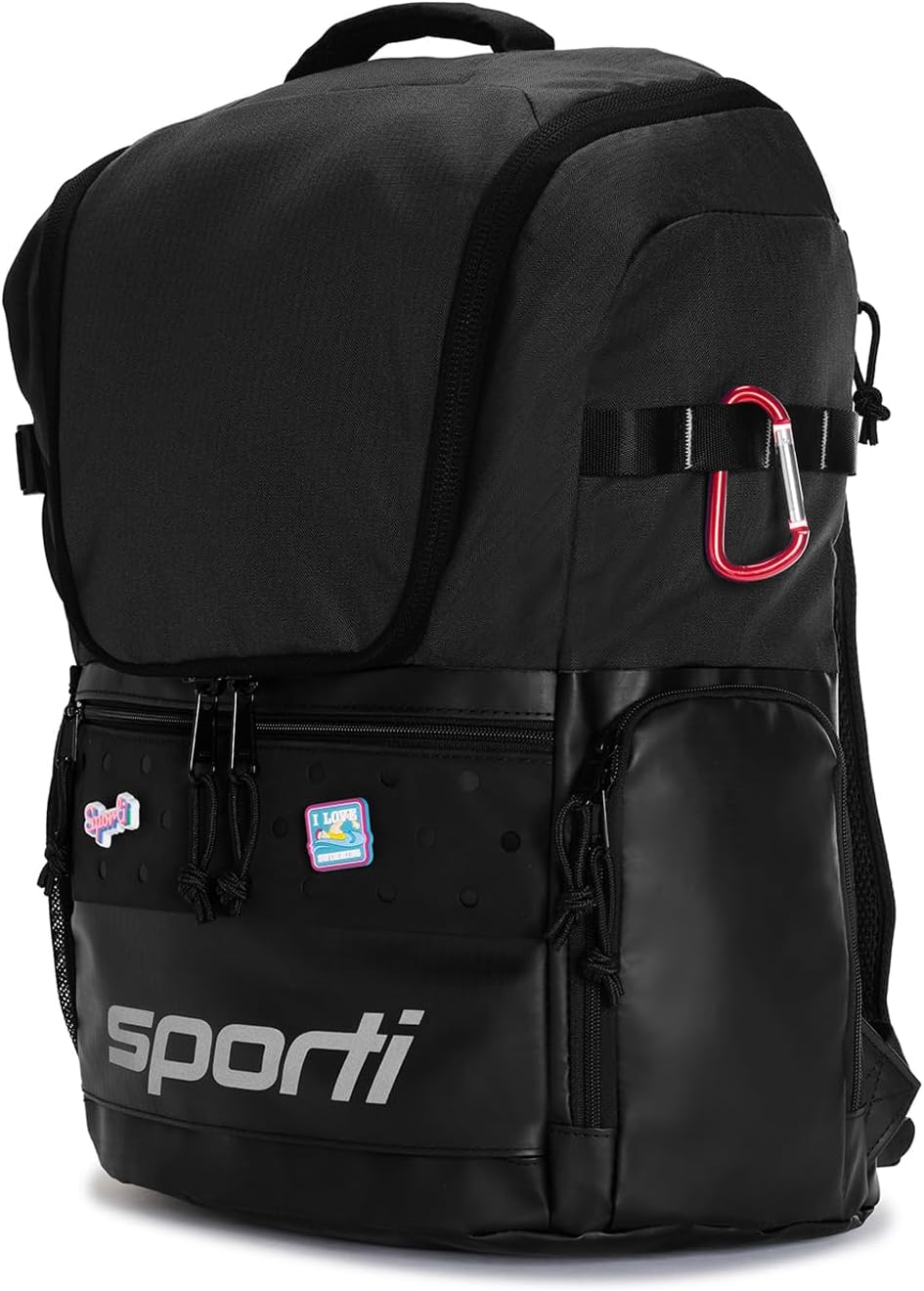 Sporti Team L Solid Backpack – Large Water-Resistant Swim & Athletic Backpack with Wet/Dry Storage, Laptop Sleeve, Shoe Pocket & 40L Capacity for Training, School & Travel - Black