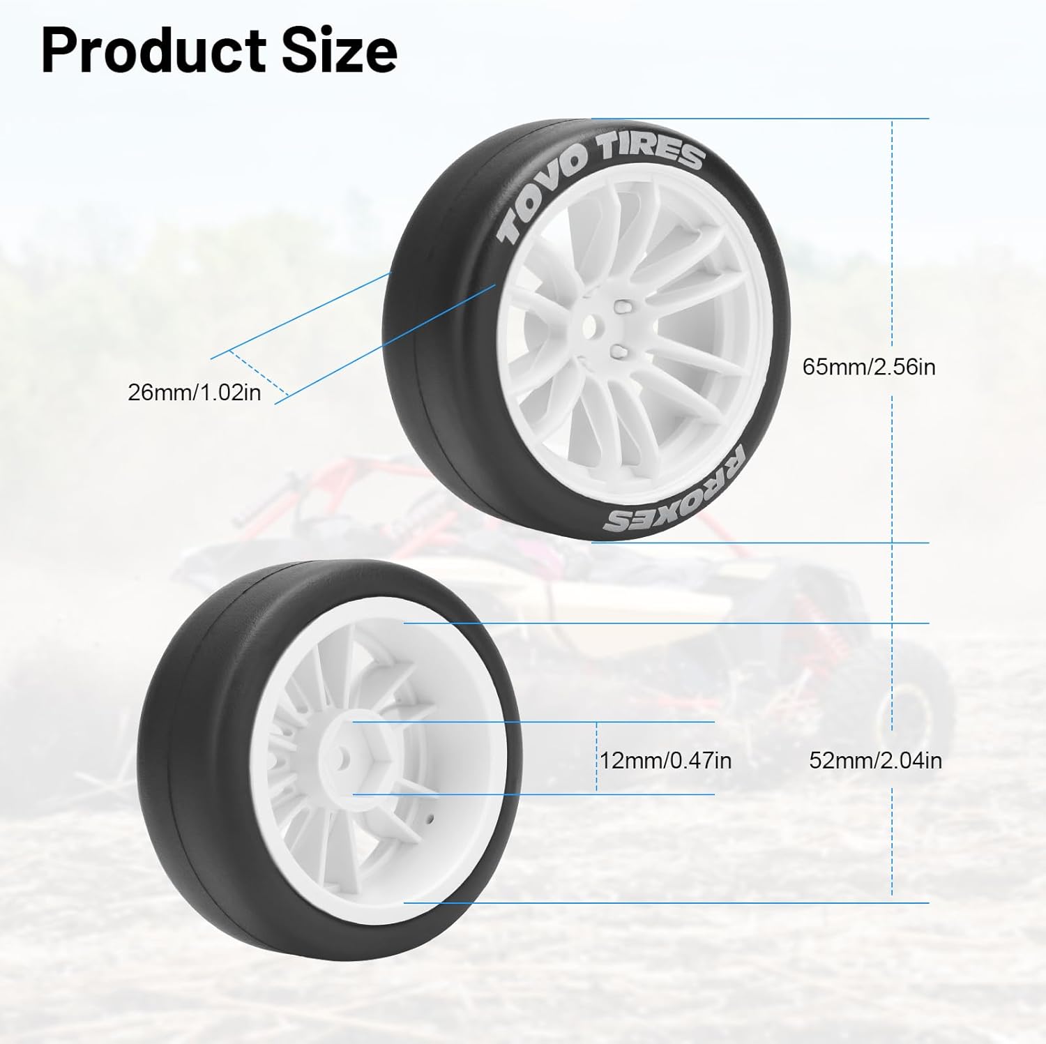 12mm RC Drift Tires and Wheels, daitoku 1/10 RC Rally Racing Tires for Tamiya Traxxas HPI KYOSHO XV02 XV01 TT01 TT02 PTG2 A959 - Style D (White)