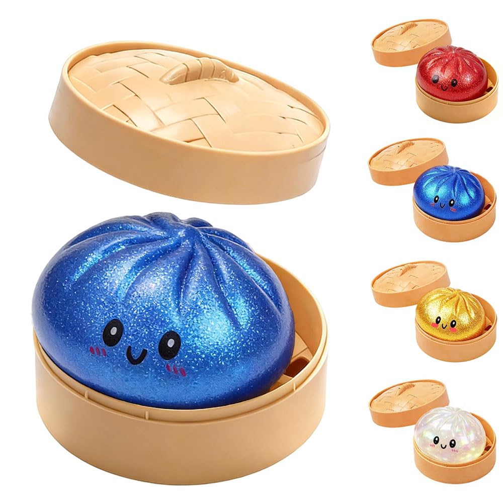 Glitter Dumpling Squishy Toy With Steamer Box, Cute Dumpling Squishies Stress Ball, Soft Squeeze Decompression Dough