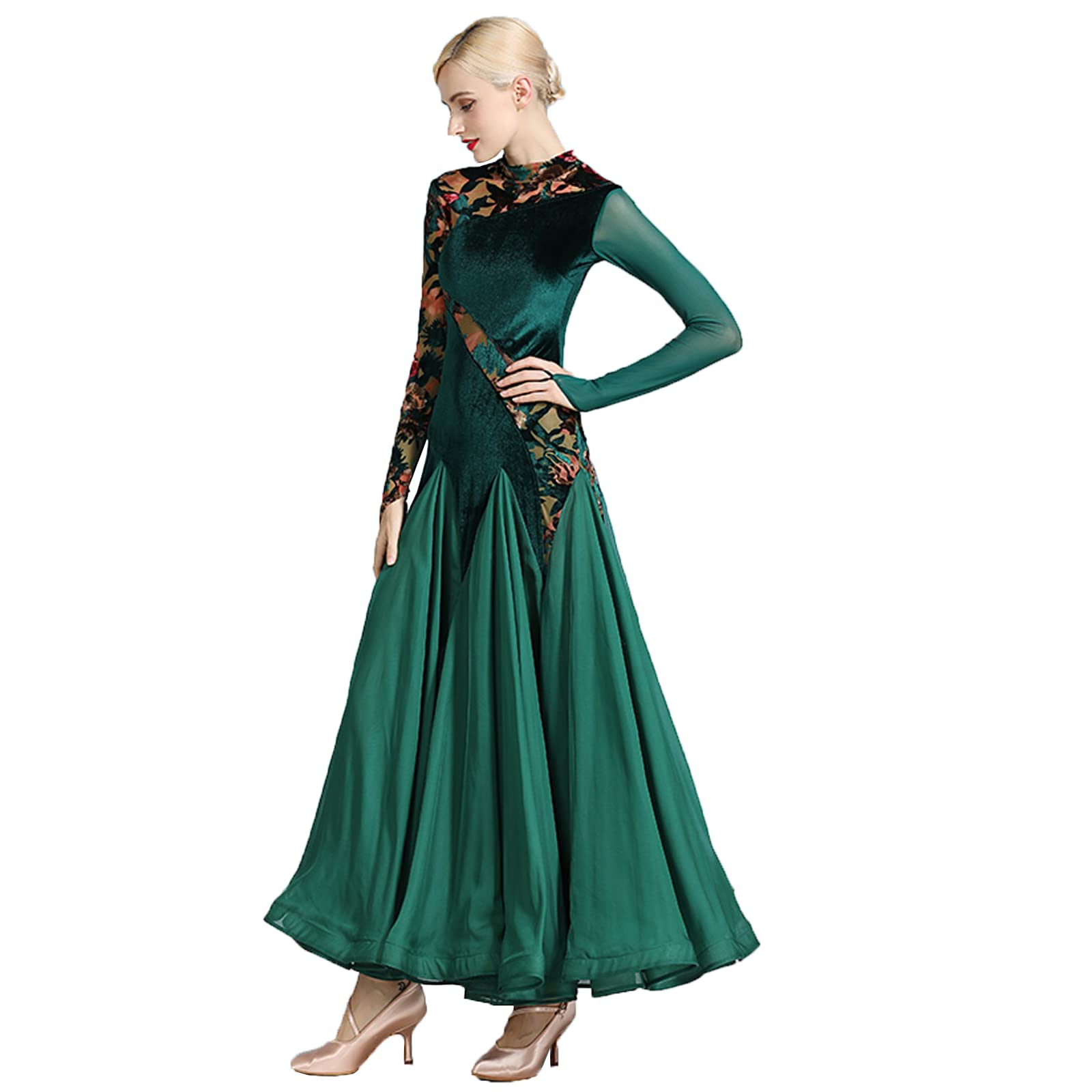 Aksamitne sukienki do tańca towarzyskiego z nadrukiem Walc Flamenco Competition Costume Modern Social Dance Clothing Salsa Dancwear