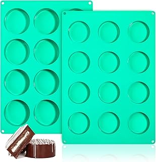 Webake Cake Puck Mold Set 2 Different Sizes, 12-Cavity Silicone Molds for Chocolate Covered Desserts, Flat Cake Pop, BPA Free, 2Pcs