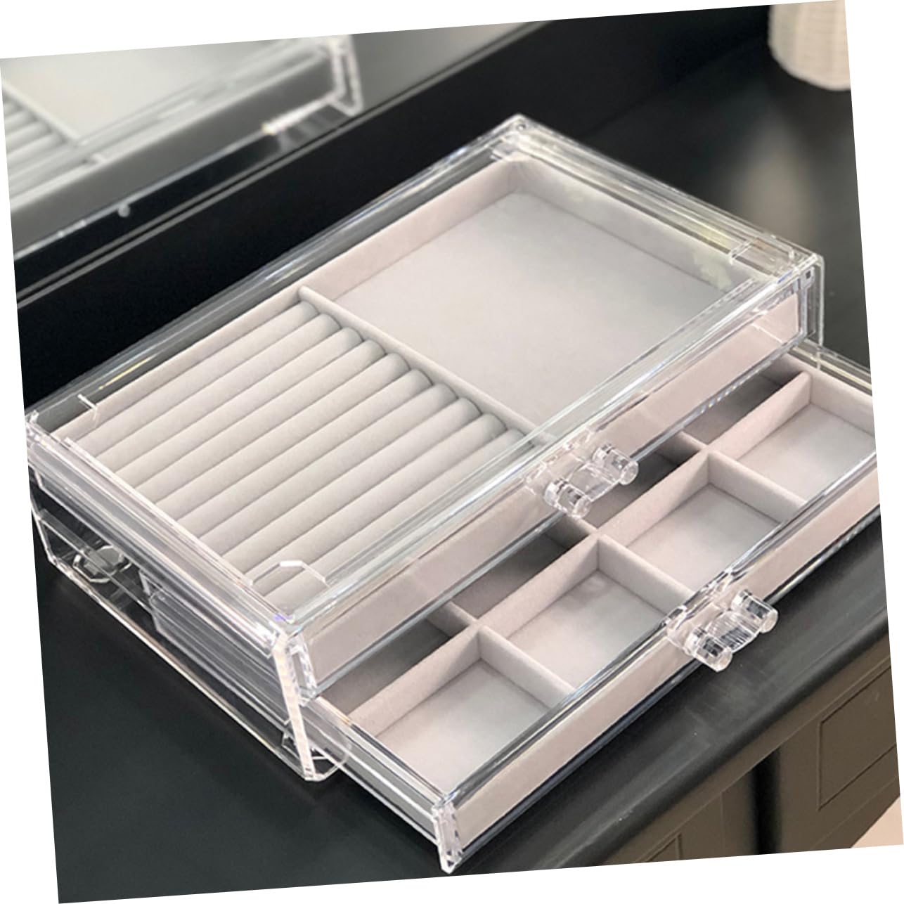 Scatola Porta Oggetti Plastica a Cassetti, Grande Capacità | Contenitore in Plastica Trasparente, Uso su Scrivania in Camera, Design Semplice e Leggero