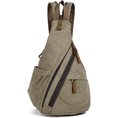 KL928 Canvas Sling Bag - Small Crossbody Backpack Shoulder Casual Daypack Rucksack for Men Women(Large Version)