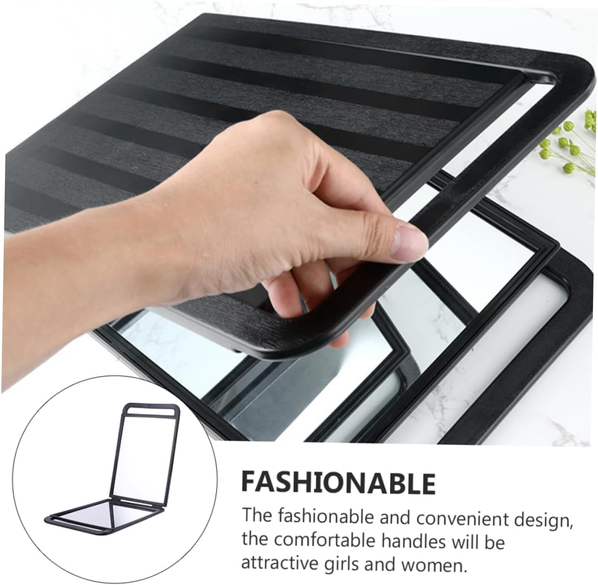 MERRYHAPY Collapsible Handheld Makeup Mirror Double-Sided Barbershop Beauty Mirror with High Definition Surface for Hair Styling and Grooming Portable Travel Design
