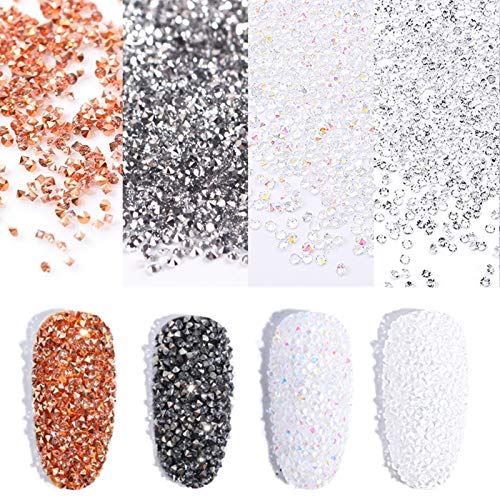 Umillars 4000PCS Mini Tiny Shine Champagne/AB/Clear/Ore Silver Crystals Set Micro Diamond Sparkly Micro Rhinestones Glass Sand Rhinestone Nail Art Gems