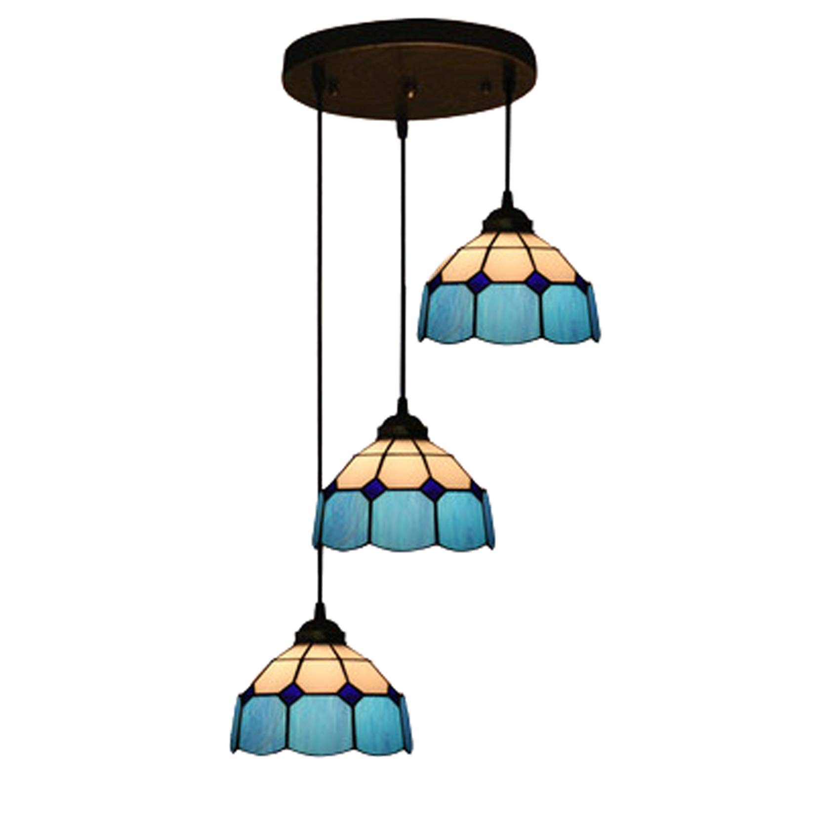 Suspension fait main en verre coloré et triple douille E27