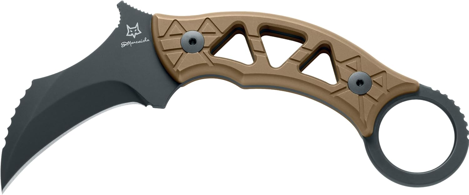 Fox Knives Tribal K Karambit Knife FX-803 TiPVD - M390 Stainless Steel Fixed Blade - Designed by Doug Marcaida - Titanium Bronze PVD Handle With Kydex Sheath