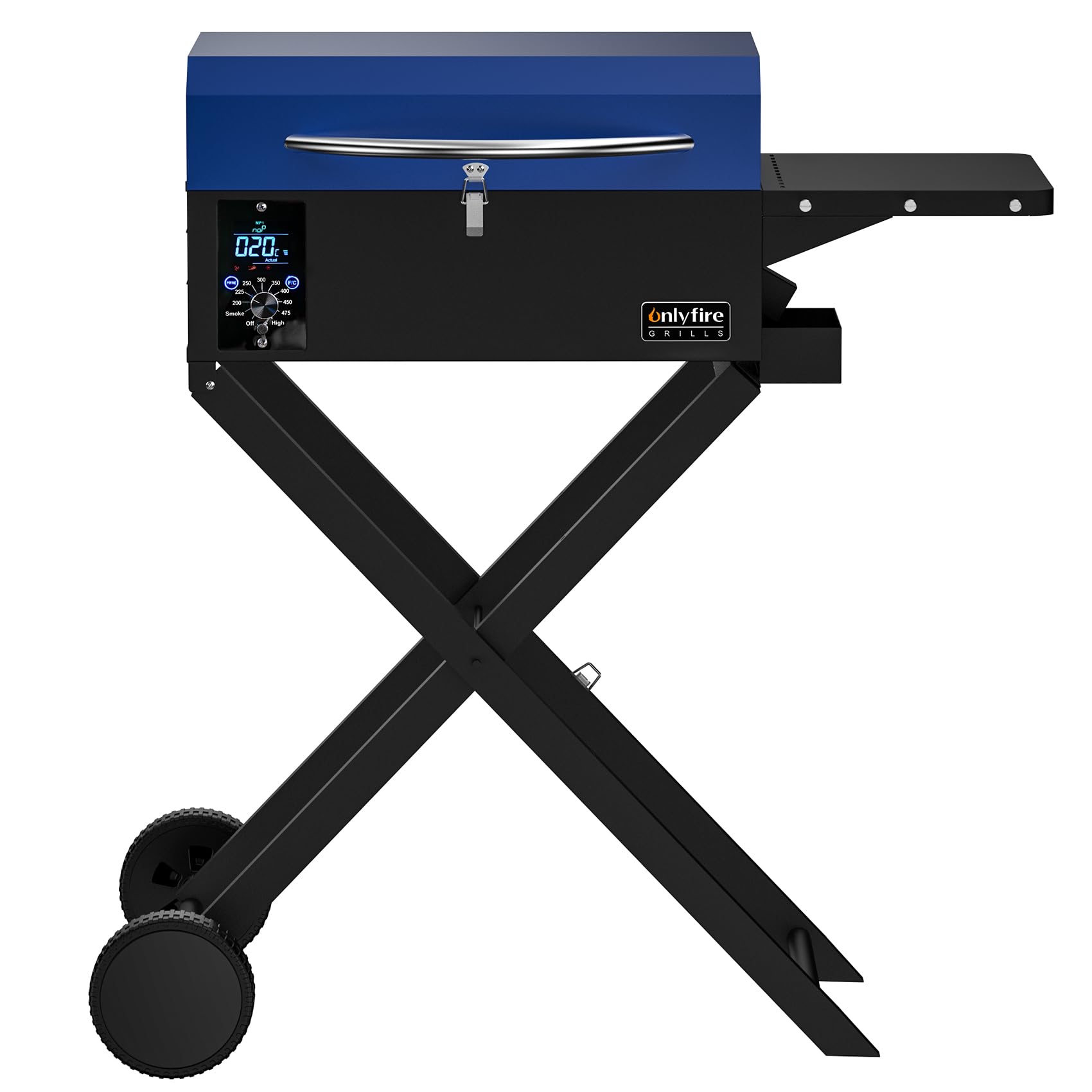 Onlyfire BBQ Wood Pellet Grill Smoker with Foldable Cart, Meat Probe, 2 Tiers Cooking Area, Portable Tabletop Grilling Stove for Outdoor Kitchen Cooking Smoke and Roast, RV Camping, Blue GS342