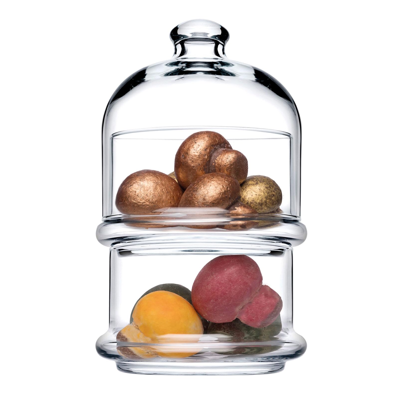 Queensway Home & Dining 2-Tier Glass Cookie Jar with Dome Lid, Compact Food Display Storage Container for Sweets Cakes Pastries Desserts Biscuits, Elegant Airtight Patisserie Jar, Dishwasher Safe