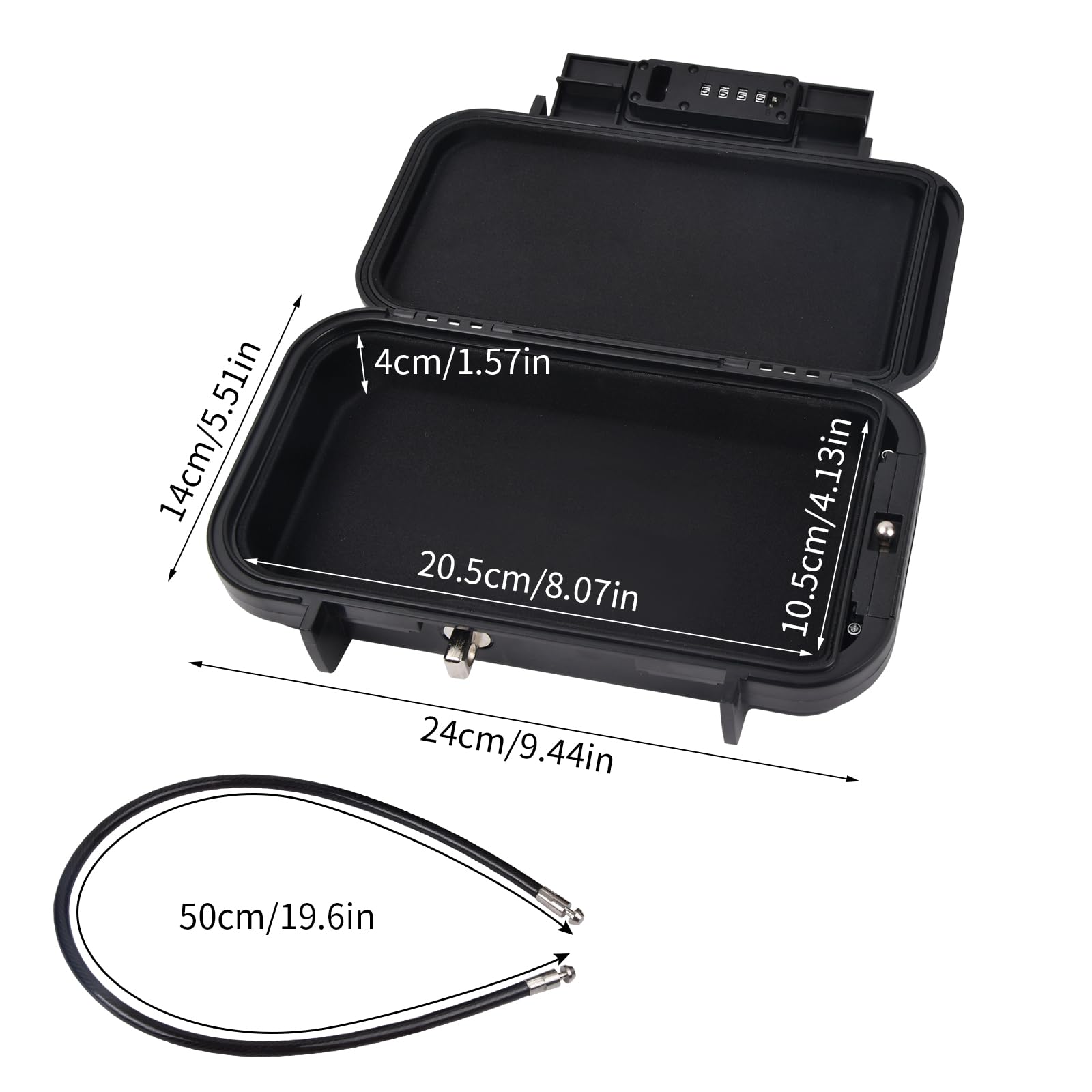 Coffret Fort Portable Sécurisé Petit à Combinaison avec Code, Boîte de Stockage de Clés Code Exterieur de Voyage avec Câble Métallique Amovible pour École Plage Maison Bureau Hôtel Voyages Noir