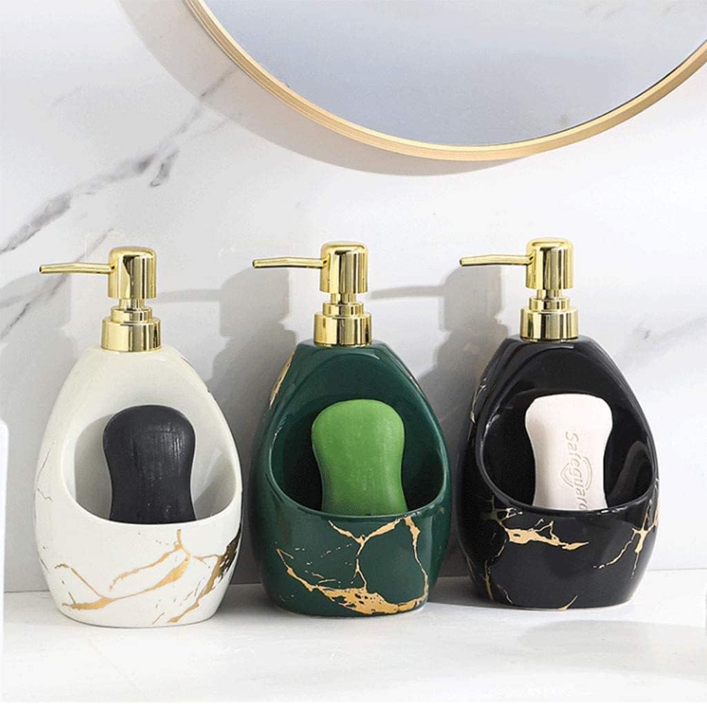 Soap Dispenser Ceramic Soap Dispenser, with Sponge Holder, for Family Hotel Shower Gel Shampoo Lotion Bottle for Bathroom(A)