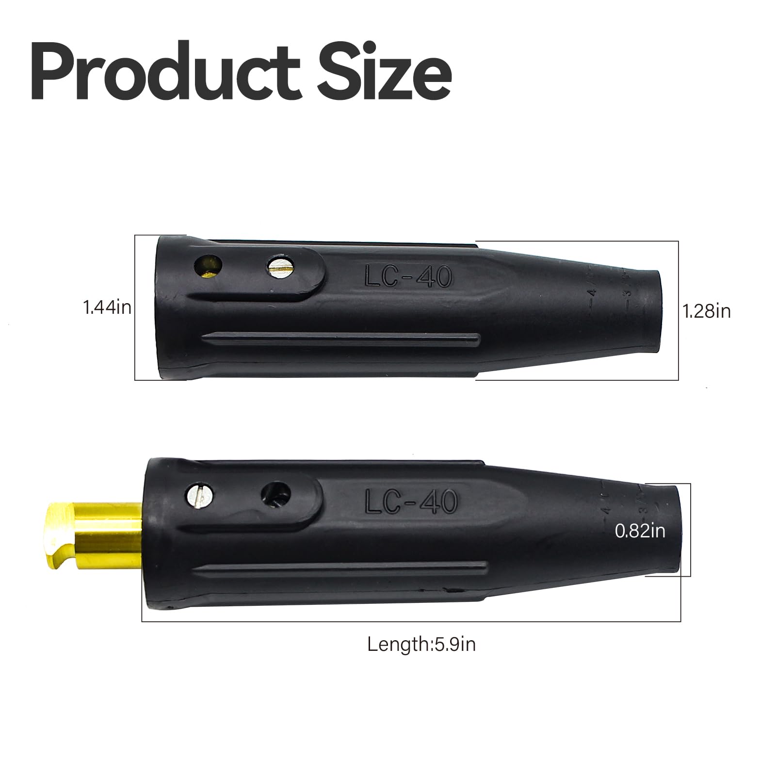 LC40 - Juego de conectores de cable de soldadura, conectores para cables de máquina de soldar, capacidad de tamaño de cable 1/0 y 2/0, clasificación máxima de 350 amperios (1 macho/1 hembra)