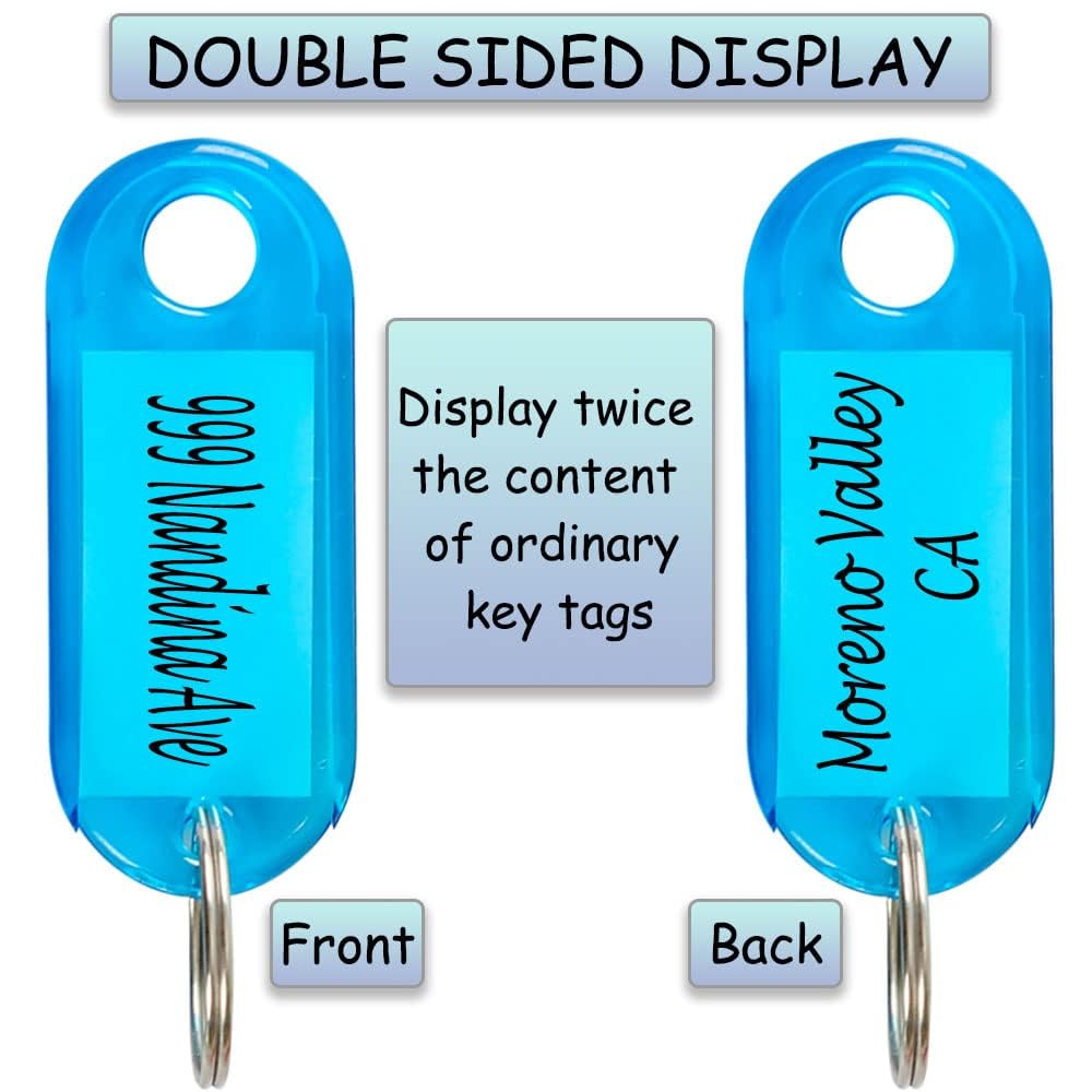 H&W 50Pcs Plastic Key Tags with Labels,Crystal Clear Key Rings with ...