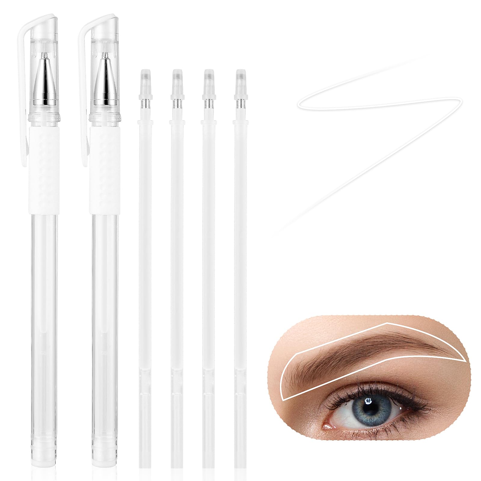 TIESOME 2 rotuladores de tatuaje, borrables, plantillas de tatuaje, rotulador quirúrgico para piel, con 4 recargas, lápiz de maquillaje para cejas, labios, arte corporal (blanco)