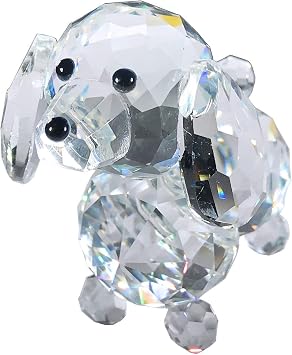 Amlong Crystal Figurine Crystal Dog Cut Glass Collectible, Black Nose