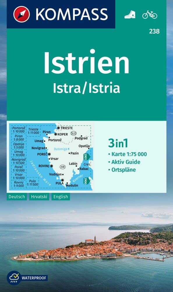 Istria + Aktiv Guide (238): Wandelkaart Schaal 1 : 75.000 (Kompass Wanderkarten)