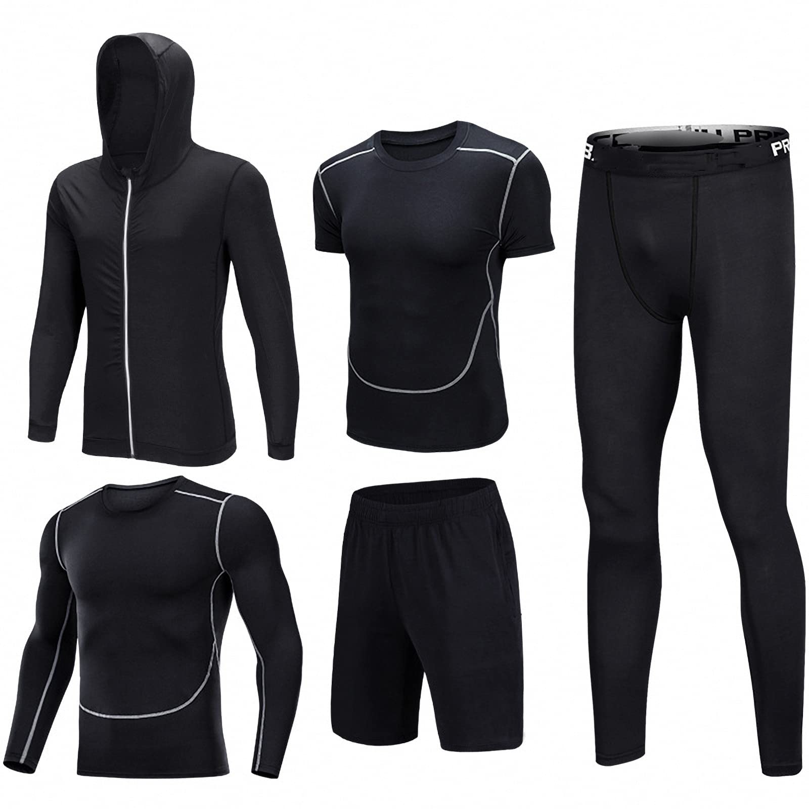 5-częściowy męski zestaw odzieży fitness, oddychająca bluza z kapturem na siłownię, legginsy kompresyjne na zewnątrz