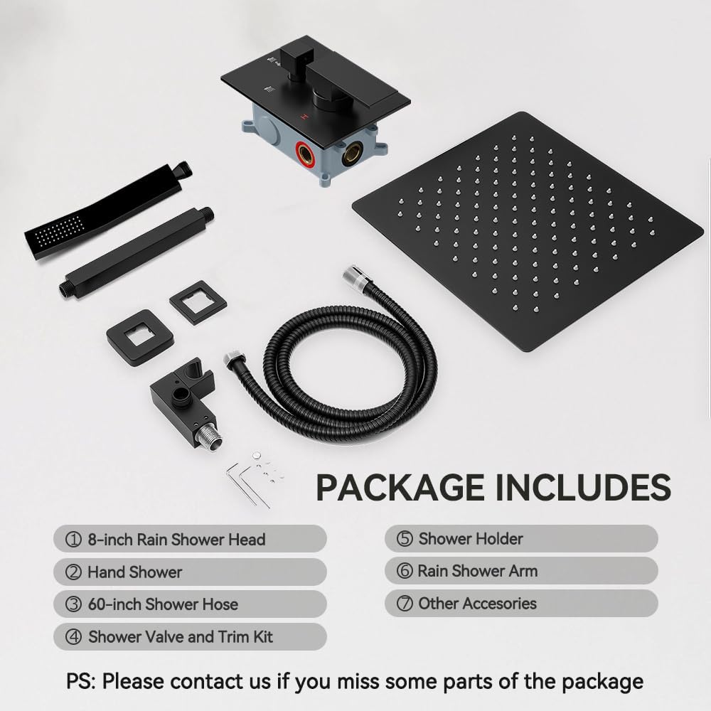 Matte Black Shower Faucet Set Shower System, STARBATH 8" Rain Shower Head and Handheld Spray Shower Set Complete Ceiling Mounted,2 Way Pressure Balance Shower Valve and Trim Kit Included