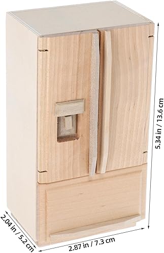Miniatura 2 de BESPORTBLE Miniature Wooden Dollhouse Fridge Unpainted Mini Fridge Model for Dollhouse Kitchen Scene Decoration Refrigerator Furniture Accessory