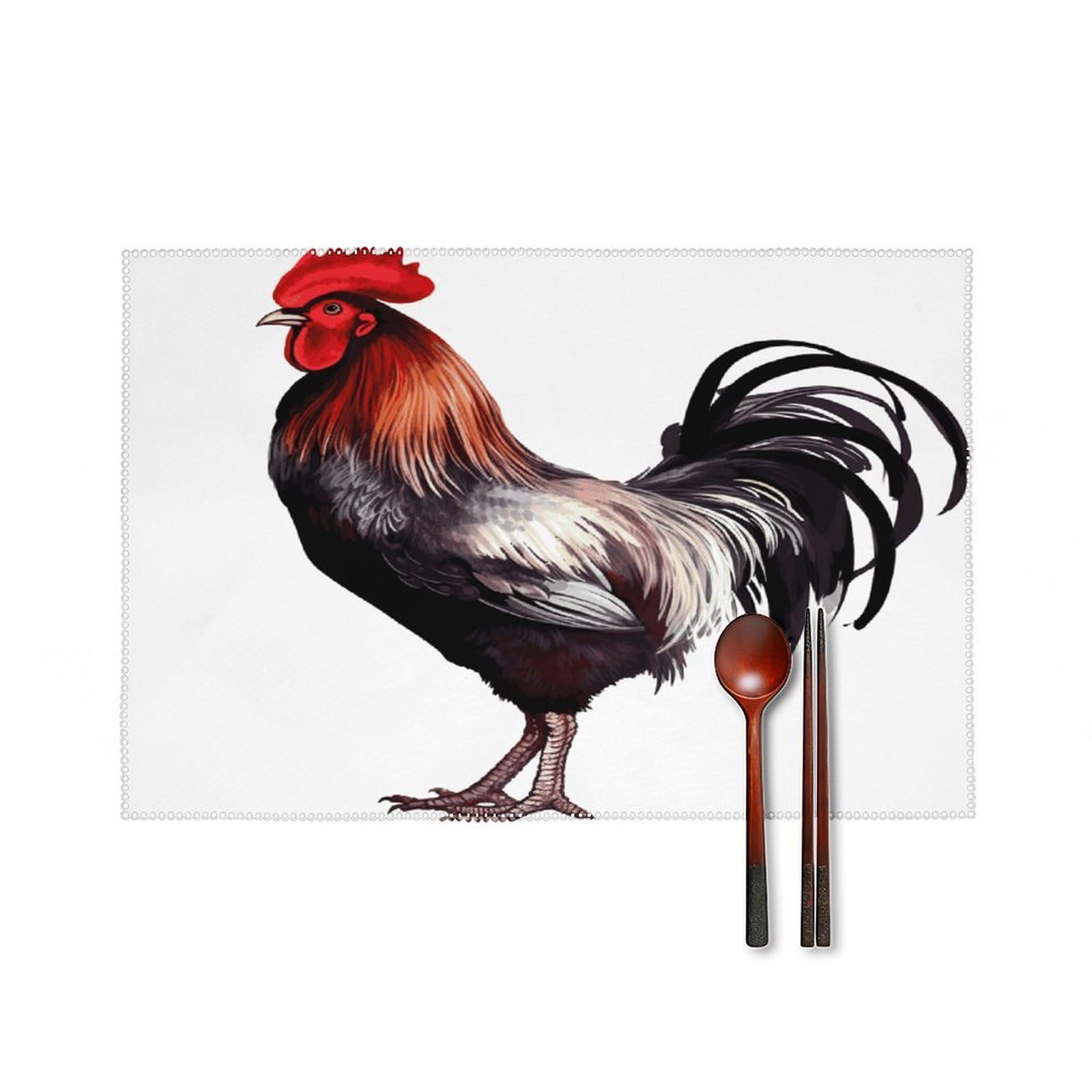 Rooster Placemats Set of 4 Canvas Place Mats Non-Slip Heat Resistant Table Mats Washable Waterproof Placemat Wipeable Tablemats for Kitchen Dining Decor Place Mat