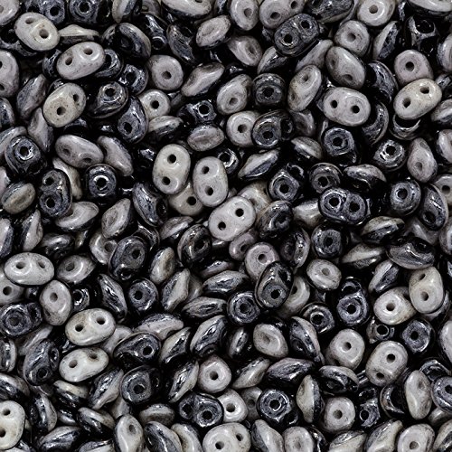 SuperDuo™ Duets™ Black/White Grey Luster Glass Beads 13g