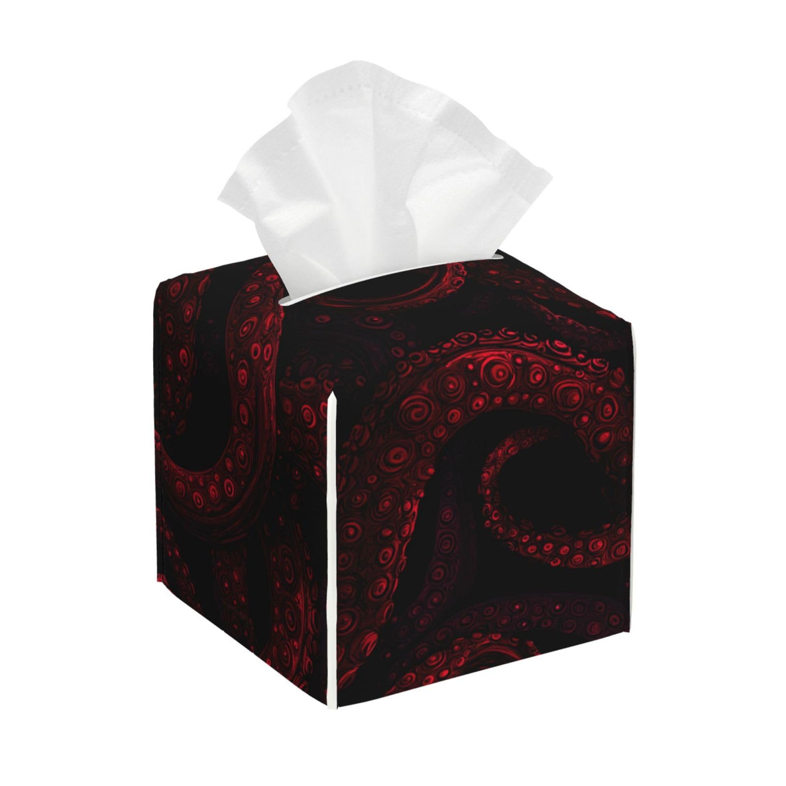 Wavy Burgundy Tentacles Tissue Box Cover Square Pu Leather Waterproof Tissue Box Holder for Car Bathroom Bedroom Office Tabletop Decor