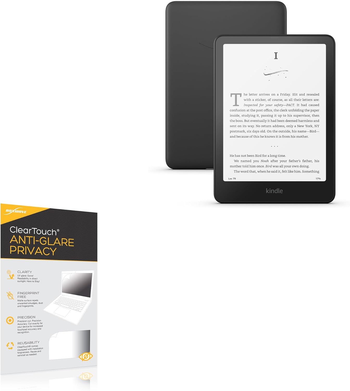 BoxWave Screen Protector Compatible with Amazon Kindle (11th Gen 2024) - ClearTouch Anti-Glare Privacy (2-Pack), Privacy Screen Protector Flexible Film Anti-Glare