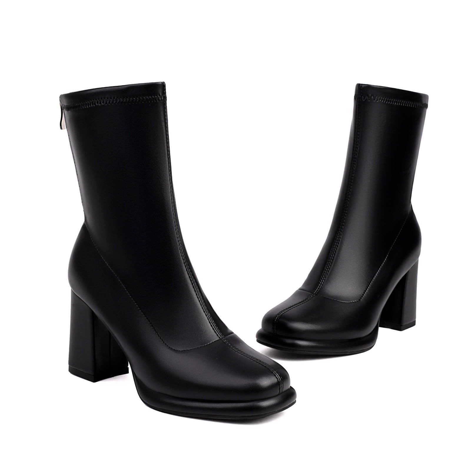 Generisch Botines de tacón cuadrado con cordones para mujer, elegantes zapatos cortos con punta redonda para uso diario, eventos informales