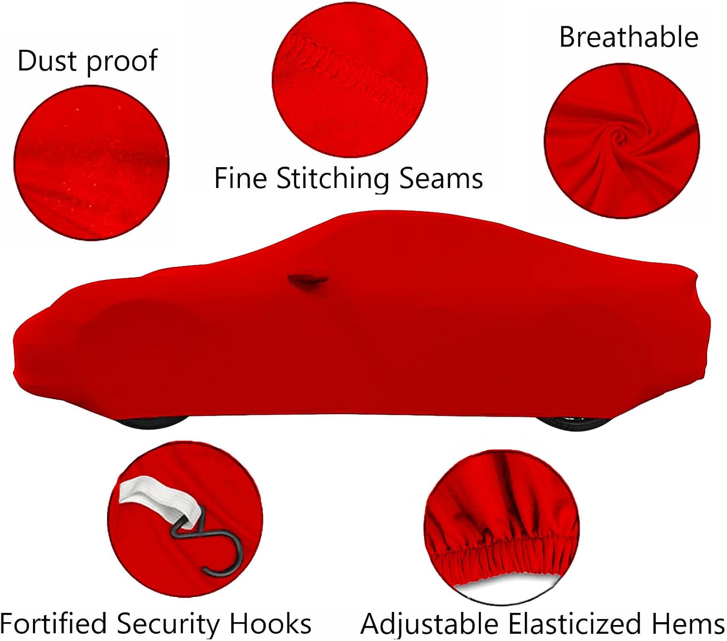 Fit Full Car Cover Dust-Proof Protection Compatible with Chevrolet Corvette C4 C5 C6 C7 1980–2025, Indoor Breathable Car Cover for Dust-Proof, Underground Garage, Car Show(Red)