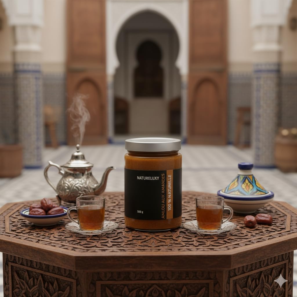 Natureluxy – Amlou 500g | Pâte à Tartiner Traditionnelle Marocaine | À l’Huile d’Argan & Amandes | Recette Authentique & Naturelle