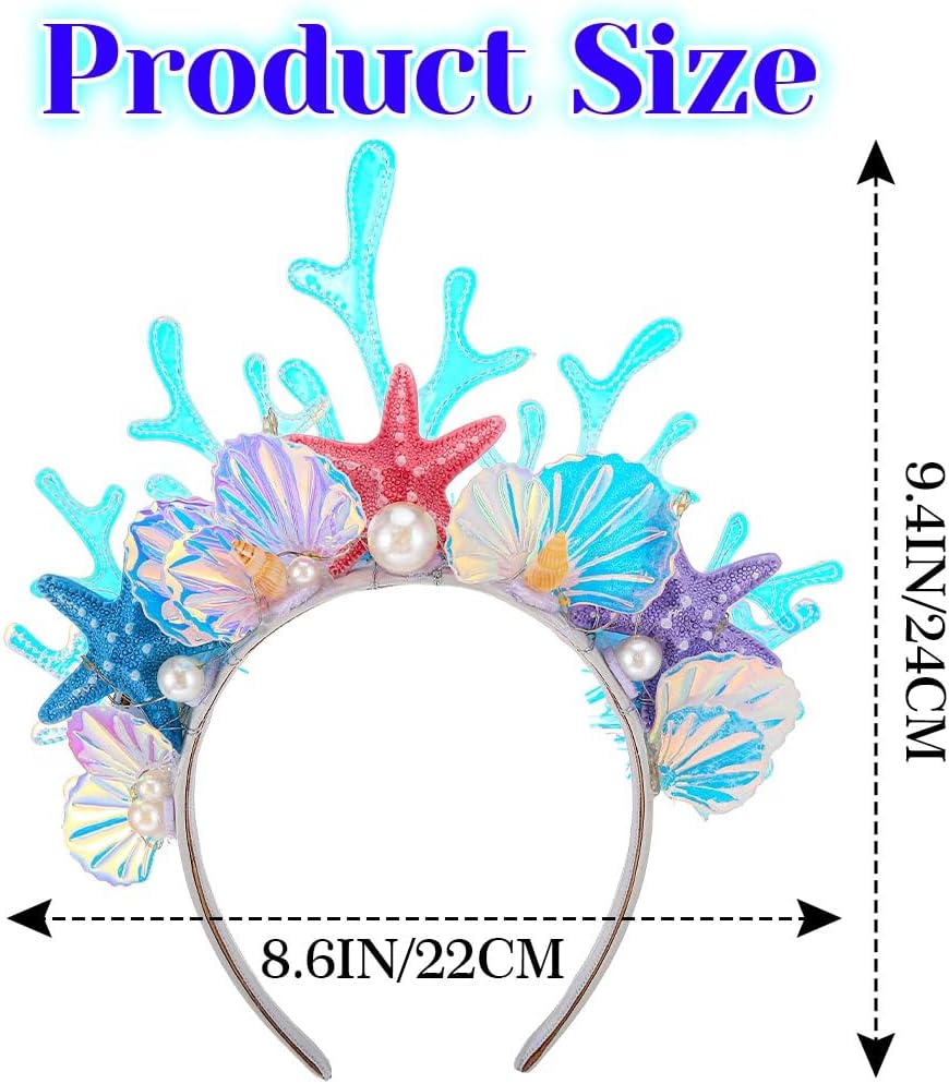 DRESBE Light Up Shell Headband LED Pearl Headbands Coral Glow Party Hair Accessories for Women - Image 3