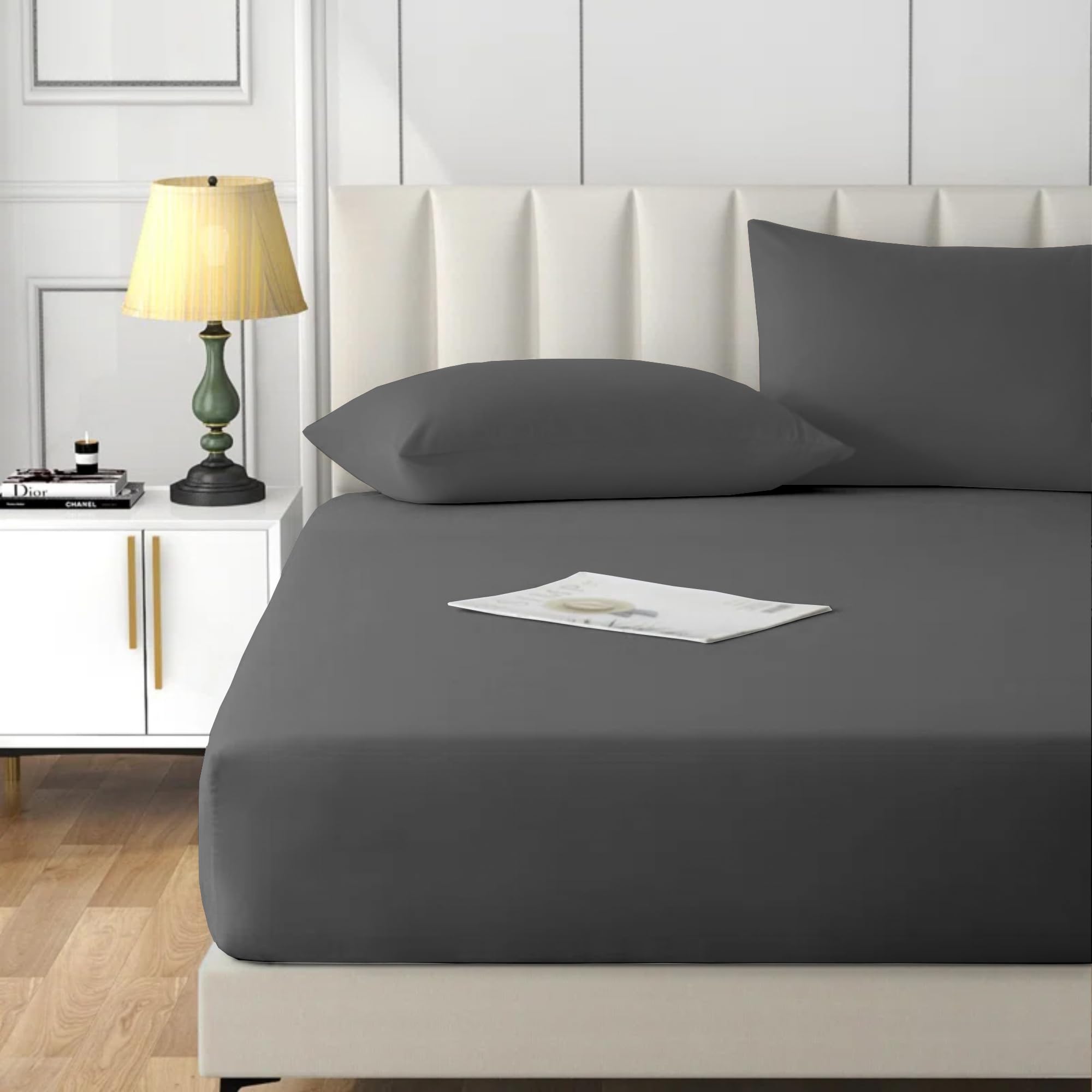 Ray Bedding 3PC Fitted Sheet Small Double Set 400 Thread Count 100% Egyptian Cotton 40cm Deep Small Double Fitted Sheet Bedding Set With Pillow Cases 2 Pack